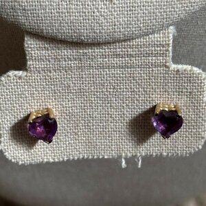 14K Heart Shape Amethyst Stud Earrings